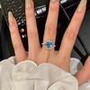 2026 Heart-shaped Sea Blue Full Ring Arm Zircon Open Ring Female, Niche Design Light Luxury Ring