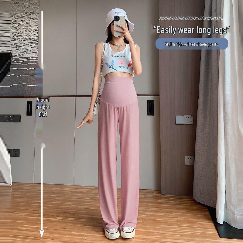 High Waist Wide Leg Ice Silk Maternity Pants for Spring and Summer Sun Protection