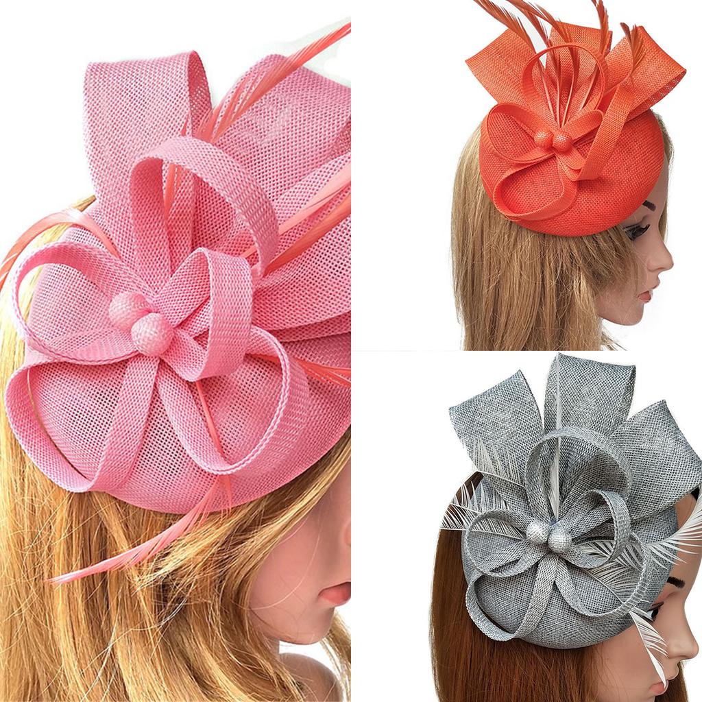 Tea Party Fascinator Hat for Party Wedding Women Feather Mesh Fascinator Hair Pin Hat Big Flower Church Cap Headdress