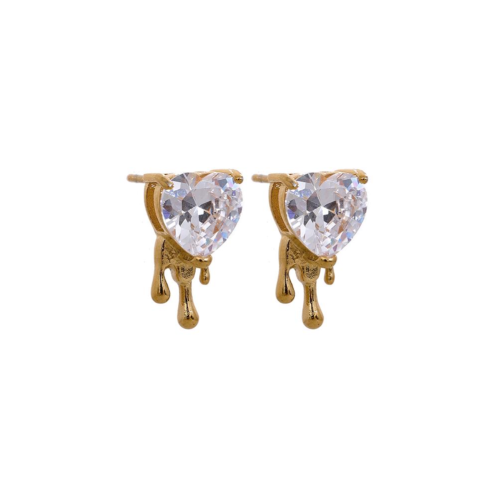Yhpup Delicate Bling Cubic Zirconia Stainless Steel Heart Creative Stud Earrings Fashion Cast Jewelry for Women Basic Gift New