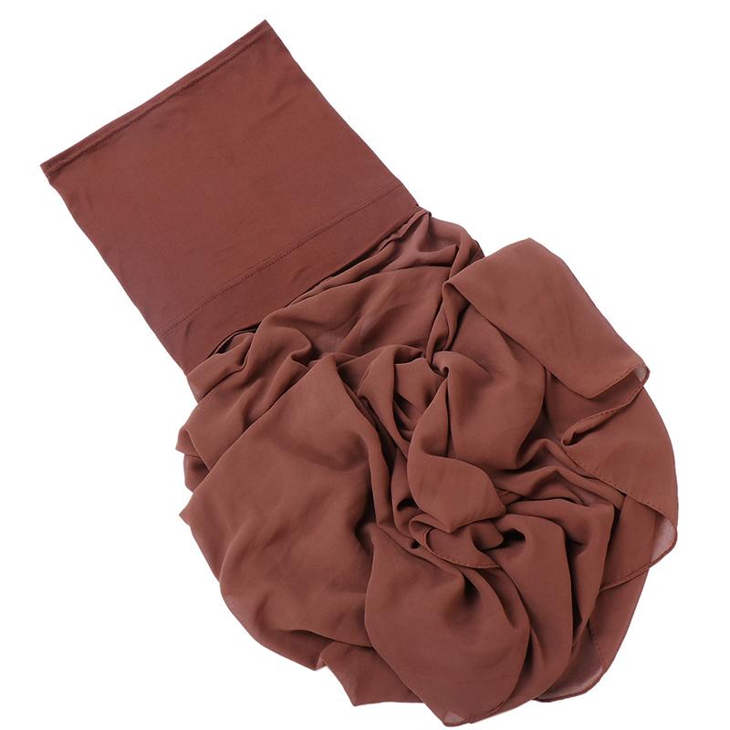 1Pc Muslim Shawl Scarf Chiffon Hijab Breathable Turban Head Wrap Women Solid Color Polyester With Inner Cap