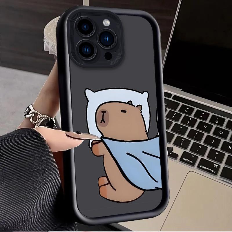 Cartoon Lovely Sitting Sleeping Capybara Case for iPhone 17 Air 16 E 15 14 Plus 13 12 Mini 11 Pro Max Dustproof Silicone Cover