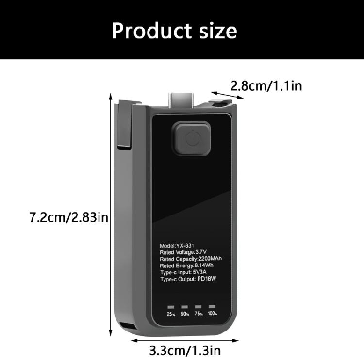 Compactly Battery Handle Power Grip 2200mAh Extended Operation Hot Swappable Design USB C Port Mount for Pocket 3 Camera