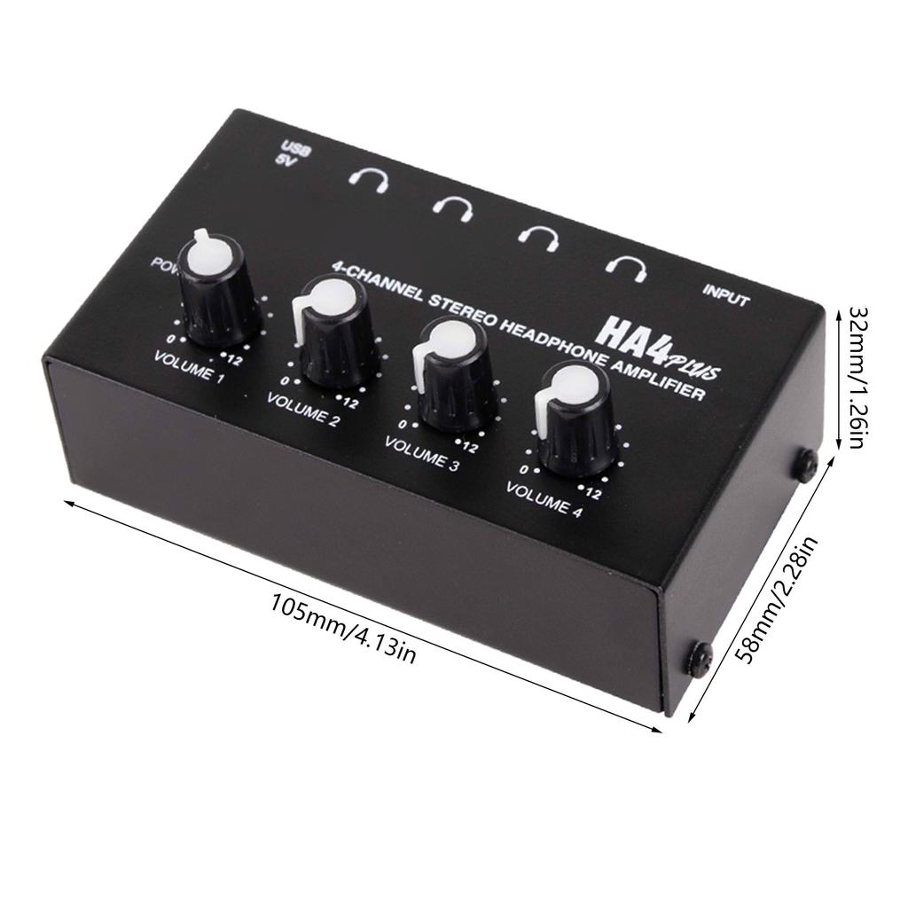 4 Port Headphone Amplifier HA4 Plus Studio Headphone Splitter for Professional Audio Enhancement