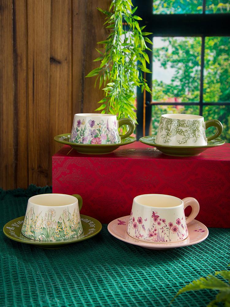 French Garden Luxury Coffee Cup & Saucer Gift Set: Elegant Mug with Saucer