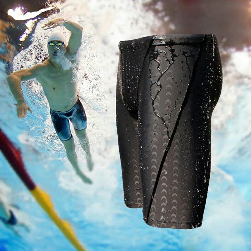 Mens Plus Size Shark Skin Tight Solid Competitive Swimming Trunks Swimsuit Set