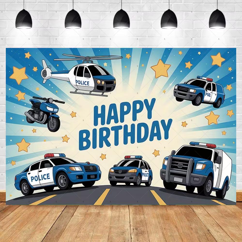 Cartoon Police Backdrop Police Station Car Background Banner Kid Birthday Party Decoration Baby Shower Supplies Photography Prop
