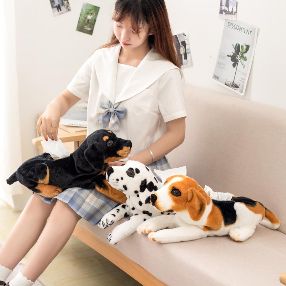 46cm Simulation Dog Plush Toy Tissue Bag Stuffed Paper Box Real-life Dog Puppy Tissue Storage Bag Creative Gift Home Decoration