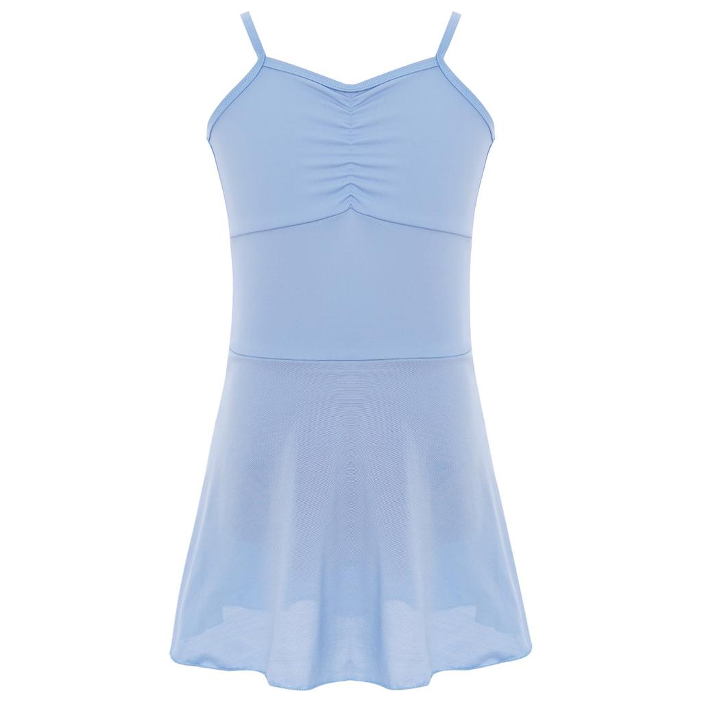 Girls Ballet Dance Dresses Front Ruched Sleeveless Backless Tulle Dress Warm-Up Practice Performance
