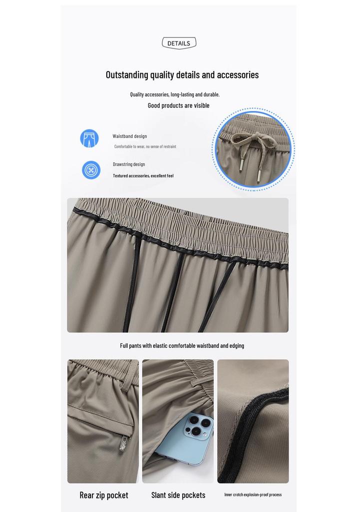 UPF50+ Men's Ice Silk Quick-Dry Pants: Lightweight Elastic Sports Trousers, Straight Loose Fit, Plus Size.