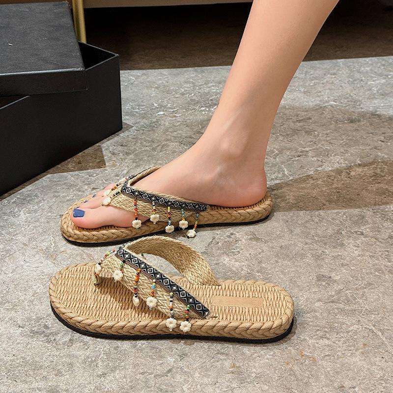 Woven slippers flip-flops new summer non-slip vacation Xishuangbanna ethnic wind beach hemp rope slippers