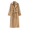 Womens Winter Wool Blend Double-Breasted Trench Coat Longline Classic British Style Streetwear Outerwear