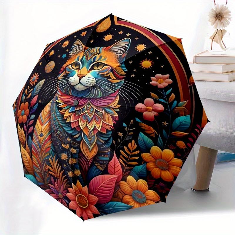 Colorful Mandala Cat Wall Art DecorUmbrella, PortableFold Compact Umbrella for Men & Women Gift