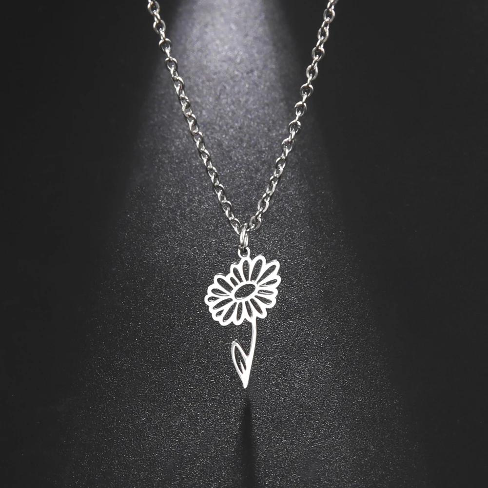 Stainless Steel Birth Month Flower Necklace Snowdrop Daisy Rose Pendant Neck Chains Trendy Jewelry Birthday Gift