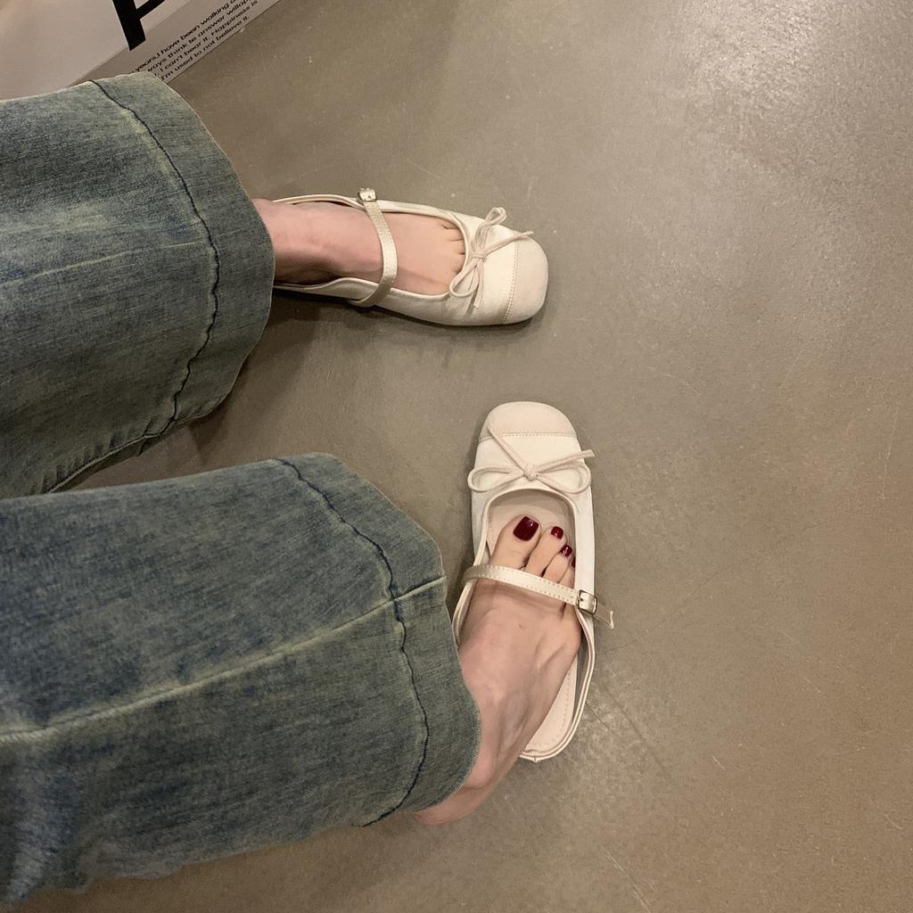 Bow Half Slippers Baotou Sandals Women's Shoes Inner Height Increase Early Spring Single Shoes