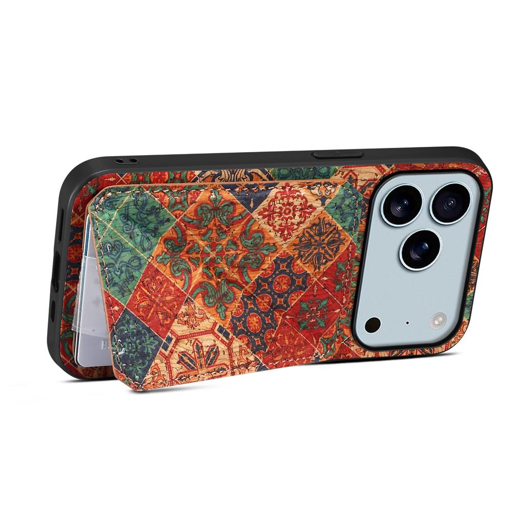 For iPhone 17 Pro Case with Card Holder Kickstand Flowers Design Leather Phone Cover