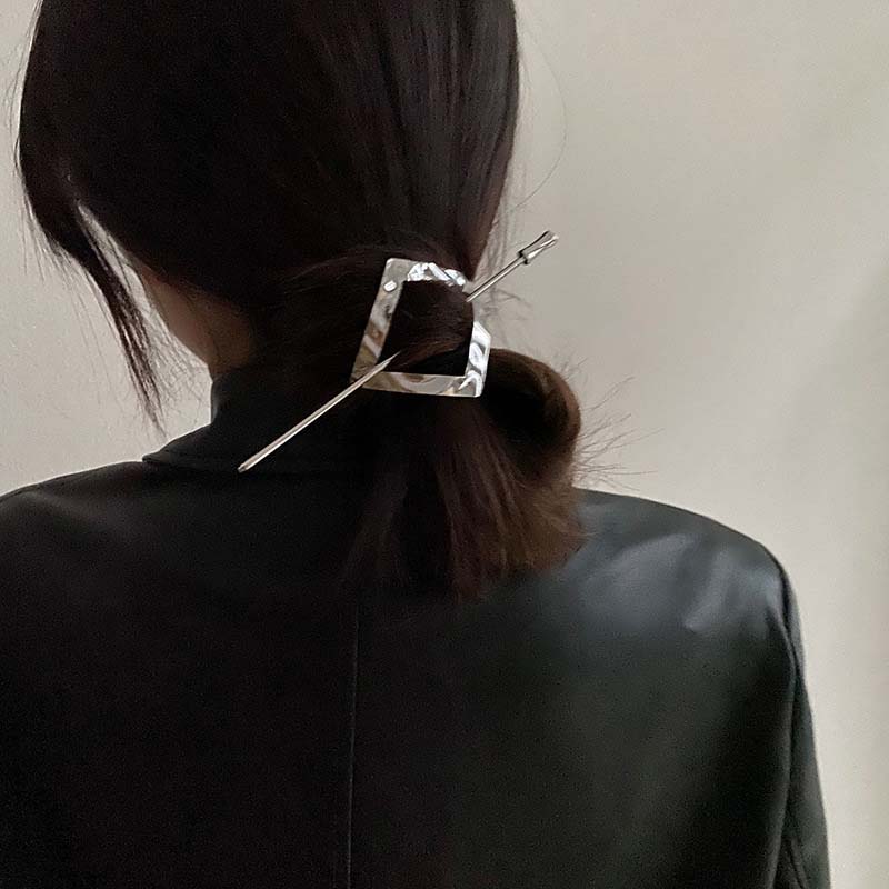 Bacchetta per Capelli Geometrica in Metallo Color Oro Argento per Donne Elegante Porta Coda di Cavallo Vuoto Forchetta per Capelli Acconciatura Accessori per Capelli Regali