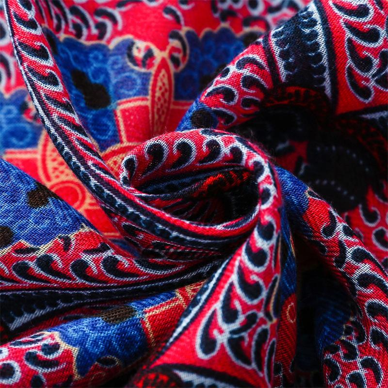 Female Bohemian Ethnic Style Scarf Herringbone Pattern Color Geometric Silk Scarf Travel Shawl Accessories