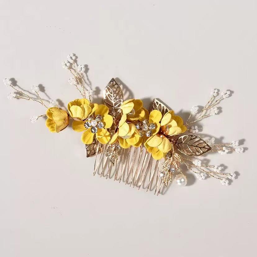 Gold Bridal Headwear: Handmade Pearl Hair Accessories Set