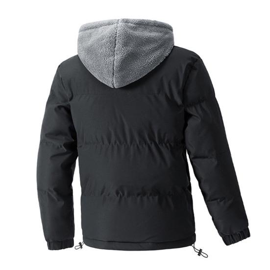 Herren Baumwollmantel Kapuze Langarm Plüschfutter Fake Zweiteiler Jacke Reißverschluss