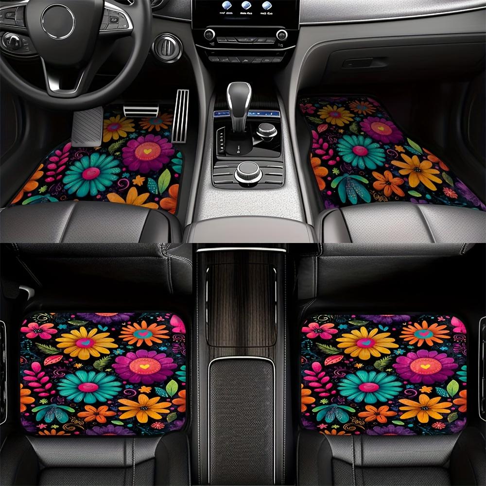 4pcs Auto Mats Adorned with Floral Colorful Abstract Motif for Pickup Trucks or SUVs, Including Convenient Cleaning Surfaces and Gift