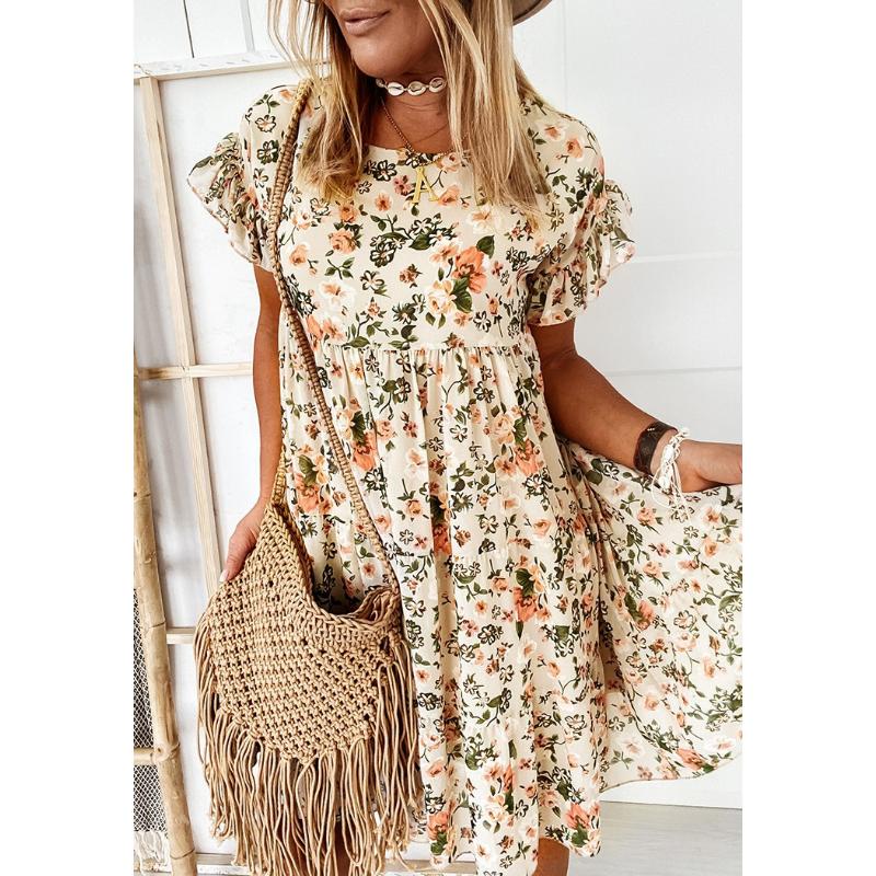 

Женская мода Лето с коротким рукавом и круглым вырезом с принтом Повседневные платья XL абрикосовый