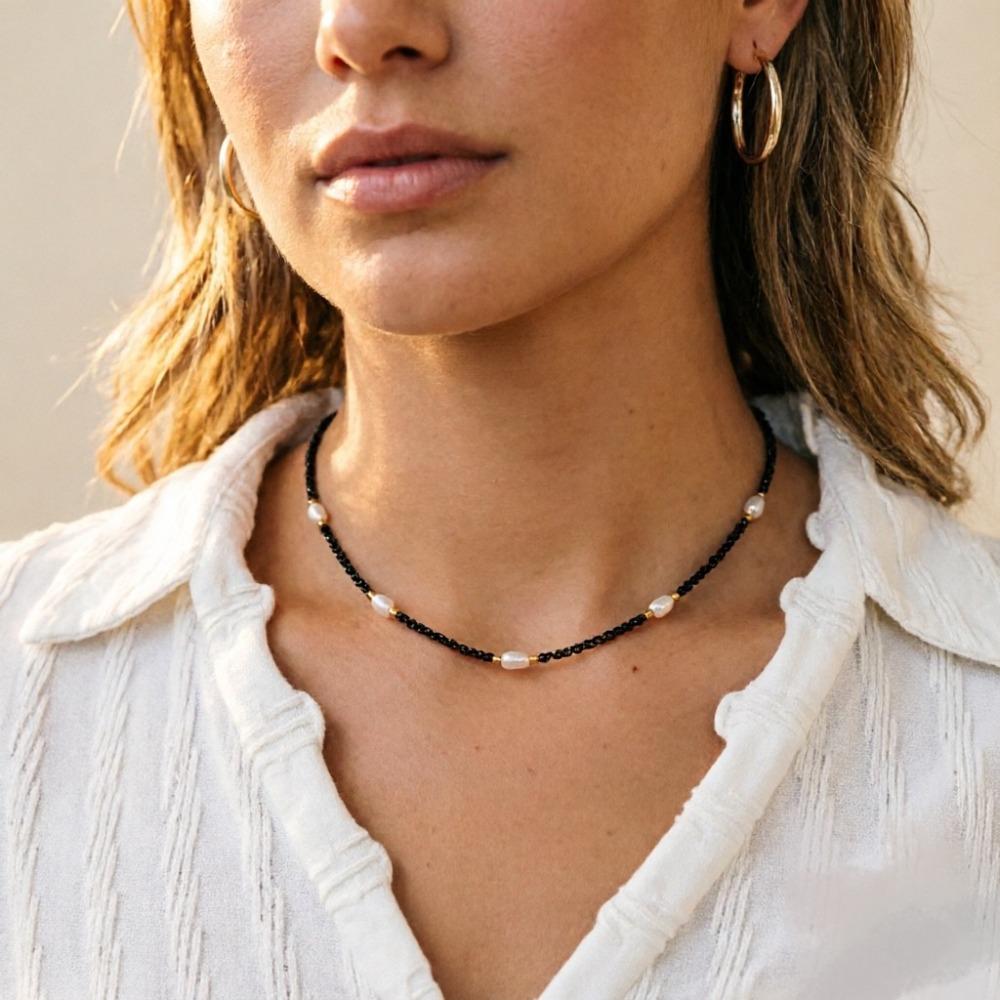 Vintage Black Crystal Beads Crystal Beads Baroque Pearl Charm Choker Elegant Jewelry Accessories for Women