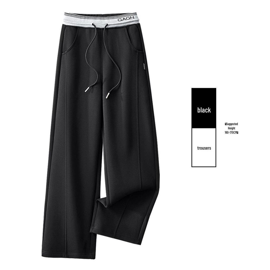 GAGN Women's Gray Wool Wide-Leg High-Waisted Casual Trousers