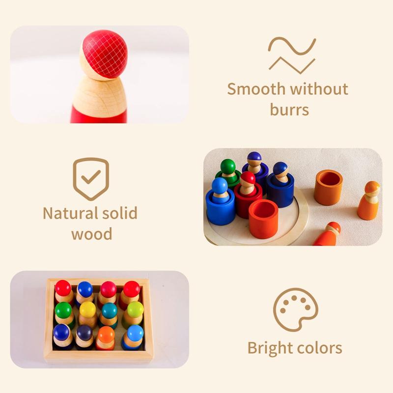 Montessori Rainbow Doll Wooden Toy Natural Wood Baby Hands-on Education Toy Puzzle Game Rainbow Building Block Children's Toy