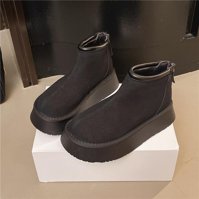 Versatile platform cotton shoes women's shoes 2025 autumn and winter new casual big head ugly cute zipper maroon women's cotton shoes