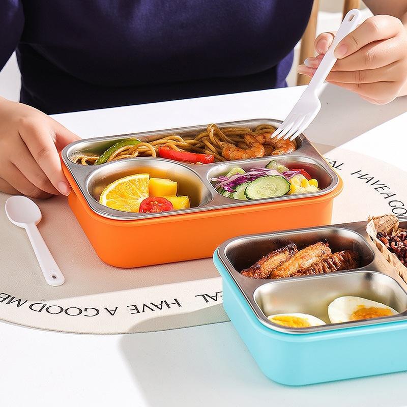 Food Grade 304 Stainless Steel Compartment Lunch Box Sealed Insulated Bento Box with Tableware for Students Office Workers