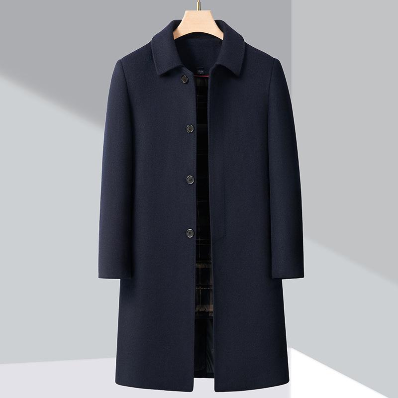 Middle-aged Wool Coat Men's Mid-length 90 Duck Down Autumn and Winter Sleeve Removable Tweed Coat Down Jacket
