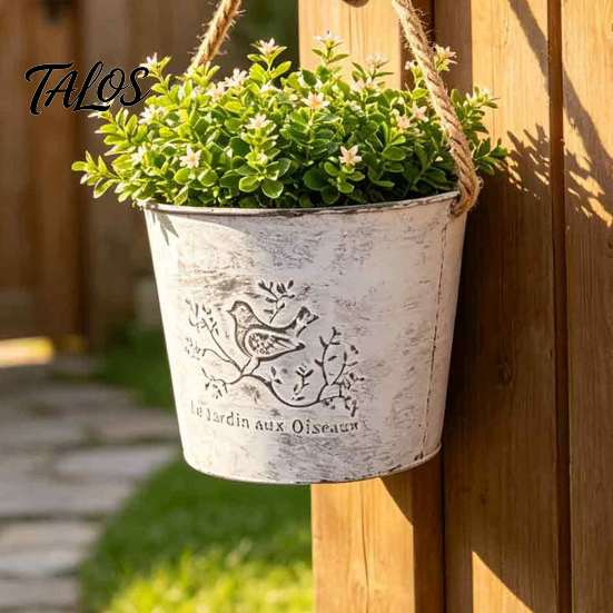 Kleine Cactus Pot Vintage IJzeren Wandhangende Plantenbak, Rustieke Vogel Metalen Bloempot met Touw, Verticale Tuindecoratie Emmer voor Terras Balkon