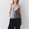 Spring New Women's French Style Elegant Sexy Lace Decorative Silk Satin Textured Vest Tops 1067261