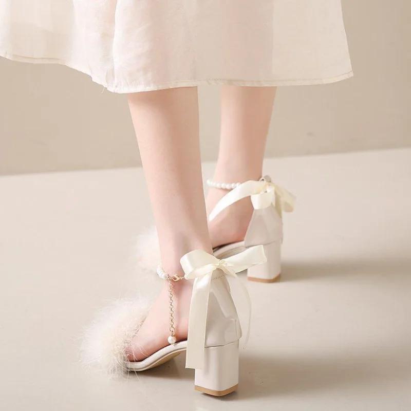 Fashion Square Heels Ladies Shoes Sales Outdoor Luxury 2025 Vintage Casual Summer Comfortable Anti Slip Hot Designer Vip Women's Sandals