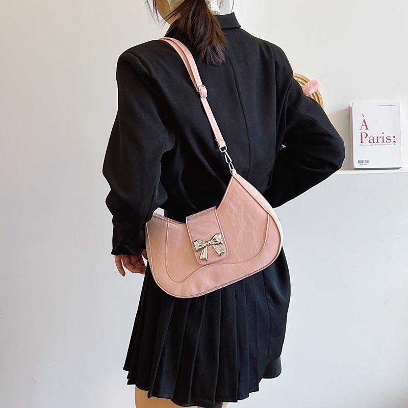 Stylish French Bow Aesthetic Underarm Bag In Black Silver Pink And White For Trendy Commuters