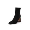 Square Head Thick Heel Short Boots Women's Splicing Fashion Boots Short Tube High Heel Suede Socks Boots Elastic