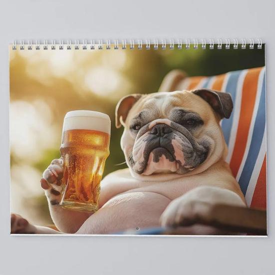 Bulldogs And Beer 2026 Wall Calendar 12-Month Themed Planner with Coil