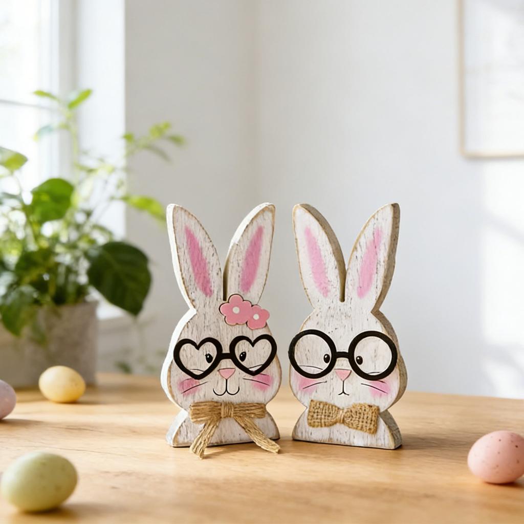 Wooden Cute Bunny Ornaments, Holiday Decoration Ornaments