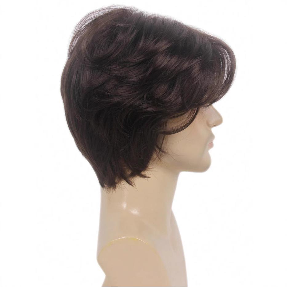 Men's Fashion Natural Fluffy Wig, Brown Middle Part Short High-Temperature Fiber Hairpiece