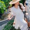 Summer White Moonlight Dress for Women Slimming Lace Up Waist Chiffon French Black Ears Sweet First Love Dress