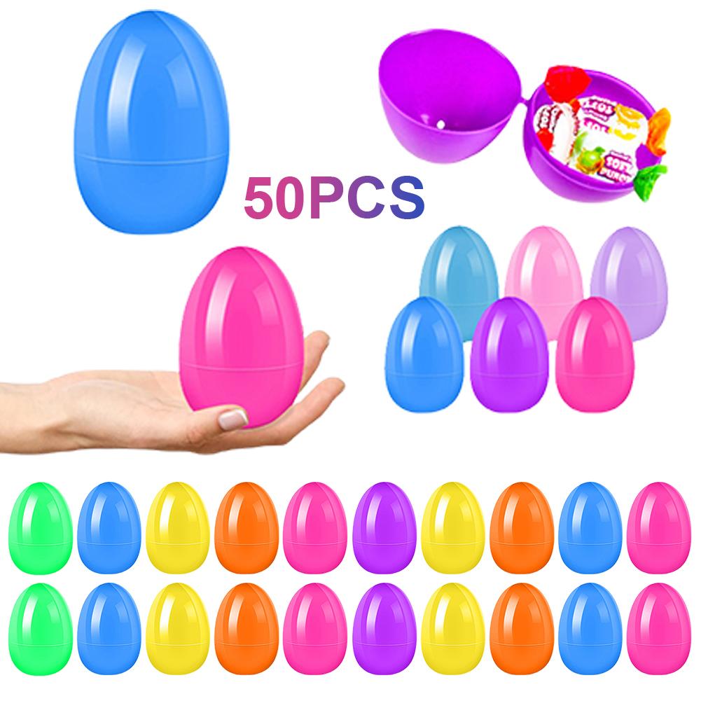 24-200PC Easter Egg Twisted Opening Eggshell Fillable Colored Plastic Eggshell Empty Bright Eggshell for Classroom Prize Supplie