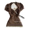Petite Women's Retro Brown Lace Puff Sleeve Halter Cropped Top