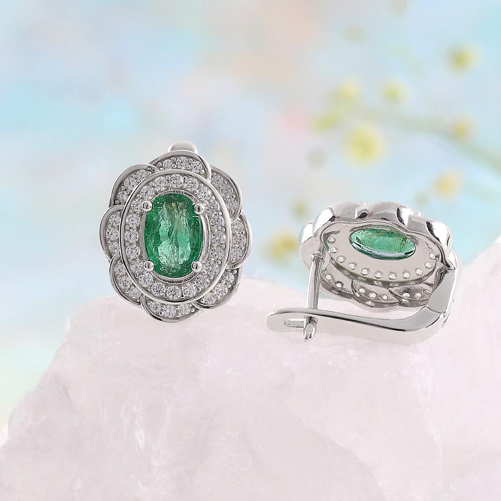 Elegant 925 Sterling Silver Earrings May Birthstone Natural Oval 5*7mm zambia emerald Fine Jewelry for women's party gifts