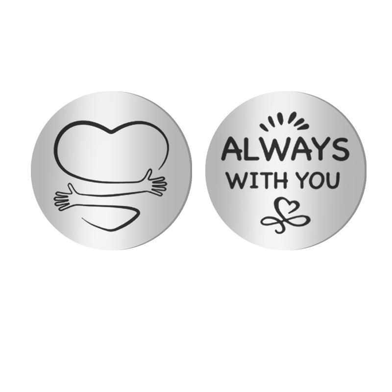 Gift Hug Blessing Stainless Steel Leather Decision Coin Pendant Stainless Steel Keychain for Mothers Day and Fathers Day Backpack Bag Pendant