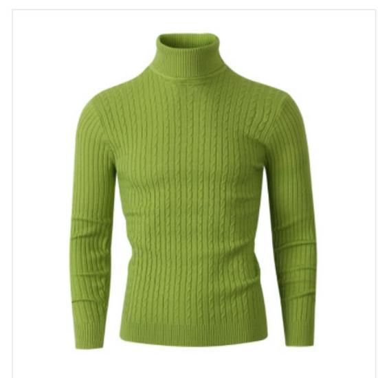 Men's Autumn/Winter 2025 High Neck Solid Color Cable Knit Sweater Pullover