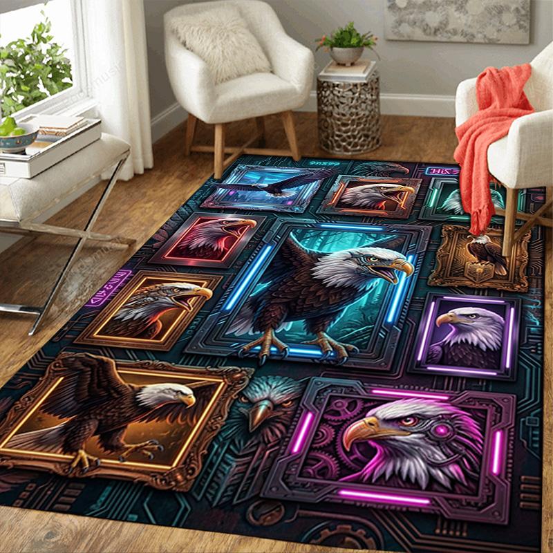 Eagle Frames Neon Artwork Pattern Rug Floor Mat for Living Room or Bedroom Soft and Comfortable Carpet a Gift for Birthday and Holiday.