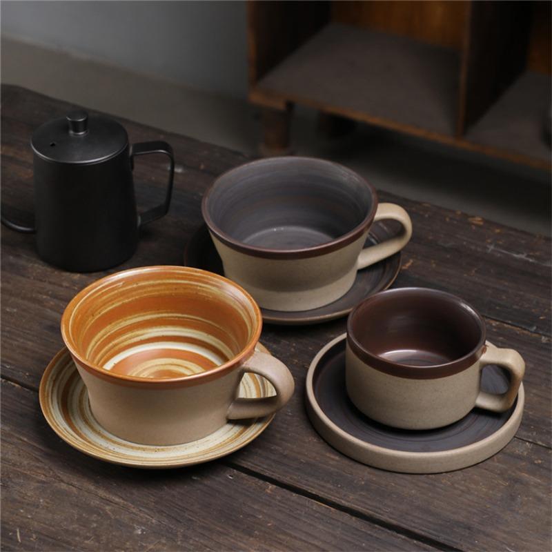 Vintage Ceramic Coffee Cup and Saucer Home Stoneware Breakfast Milk Mug Afternoon Tea Flower Tea Coffee Cup Couple Water Mug New