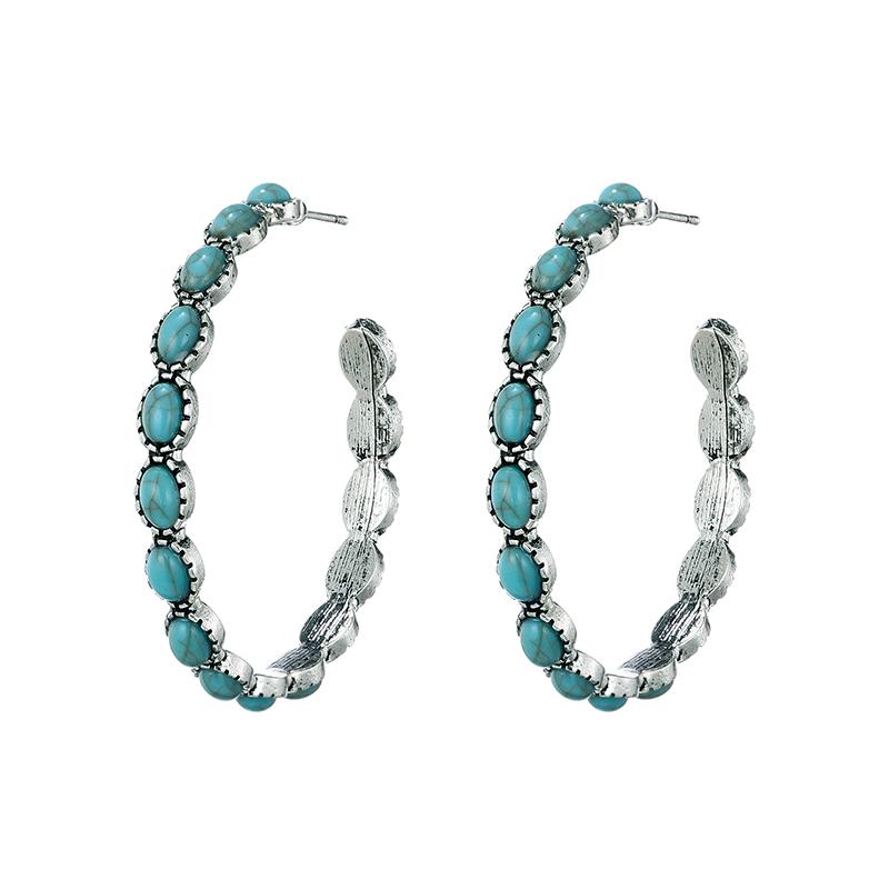 Fashion Bohemian Western Style Big Statement Round Hoop Earrings For Women Blue Red Black Beads Wrap Boho Beach Vacation Zircon
