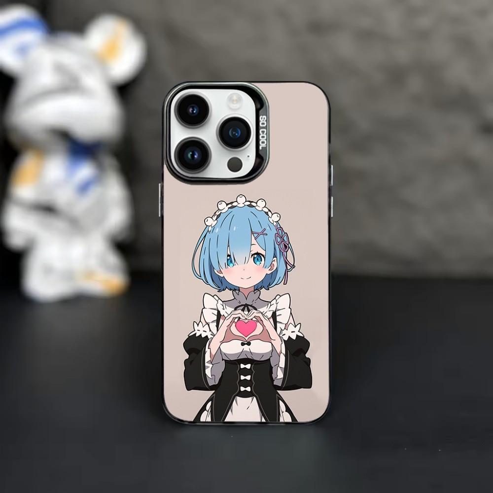 Cartoon R-Rem Re Z-Zero Phone Case For iPhone 16,15,14,13,12,11,Mini,Pro,MAX Black Matte Shockproof Cover